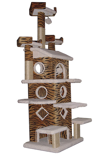 Cat condos in animal prints.